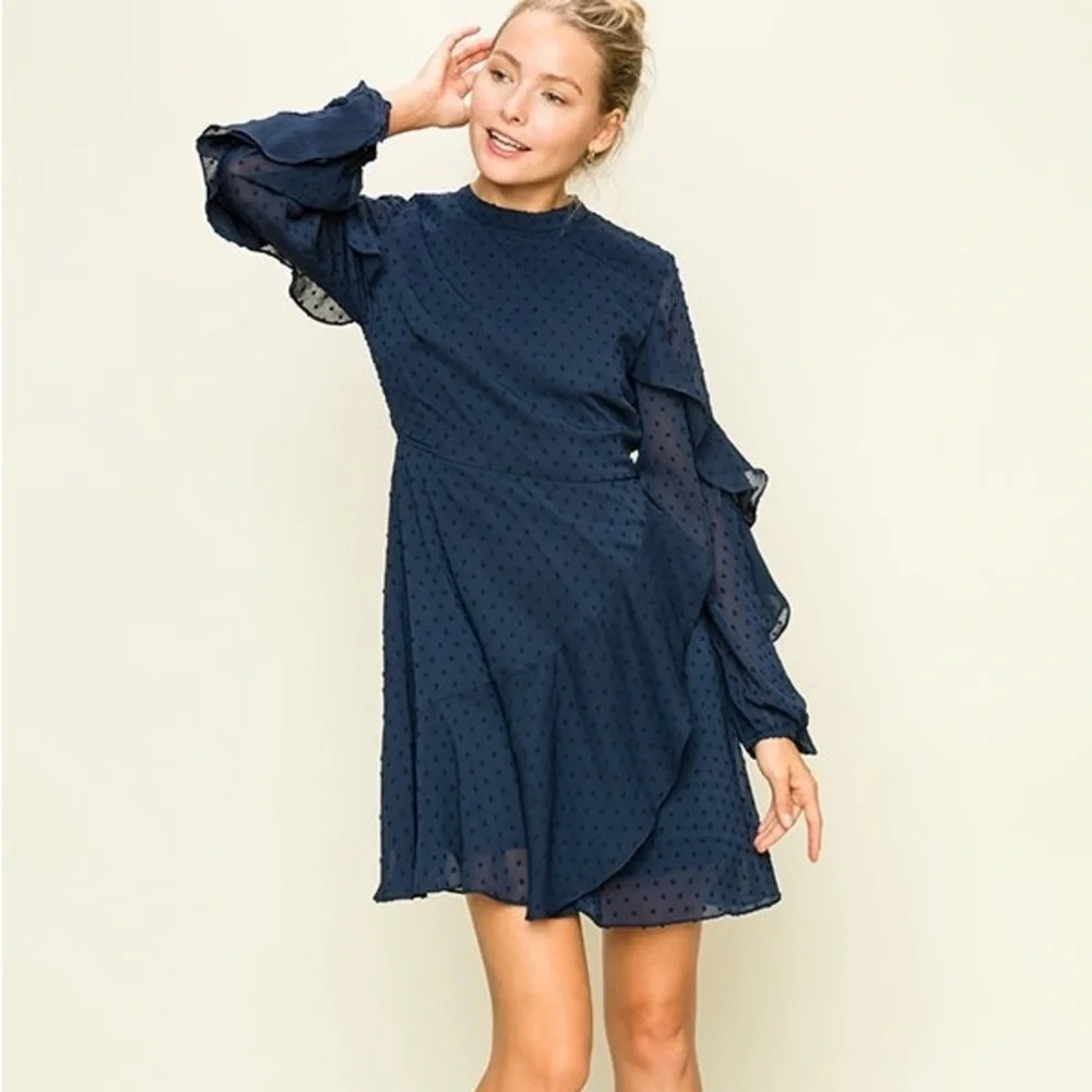 Navy Ruffle Dress - Picture 3 of 4